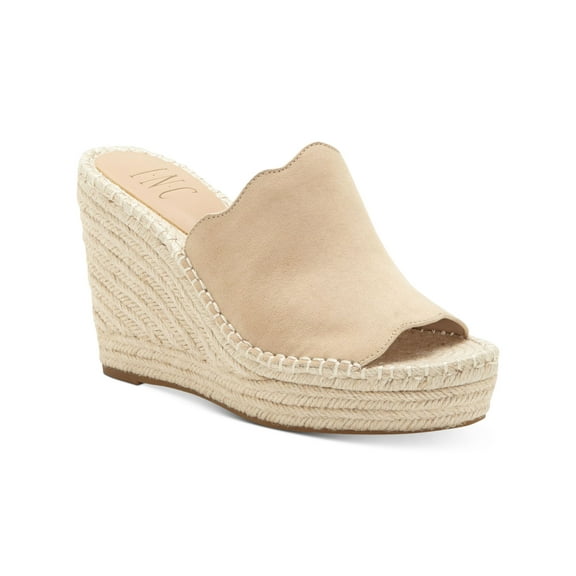 INC Womens Beige 1" Platform Jute Wrapped Elastic Goring Scalloped Padded Camile Round Toe Wedge Slip On Espadrille Shoes 11 M