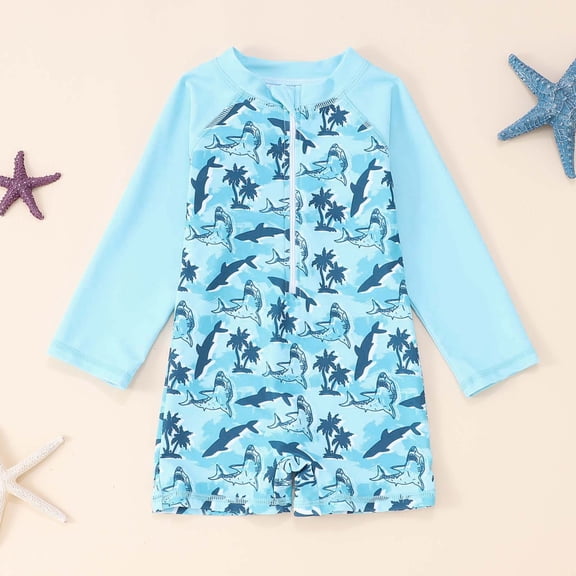 Boys Swimwear Long Sleeve Rash Guard Print Swimsuits For Baby Toddler Beach Pool Swimming Sun Outfit Summer Bathing Suit