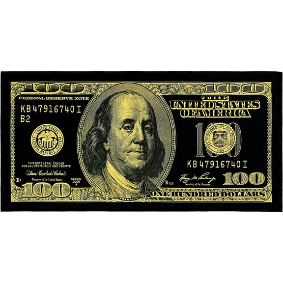 Beachland Gold 100 Dollar Bill Beach Towel 30 x 60 inch - 100% Cotton Pool Towel, Travel, Camping, Lake