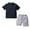 Navy Blue Top + Gray Shorts, variant on YTDSCS Little Boys Summer Clothes Outfits for Toddler Kids Short Sleeve Stand Collar Pullover T Shirt Tops elastic Waist Shorts 2PCS Set