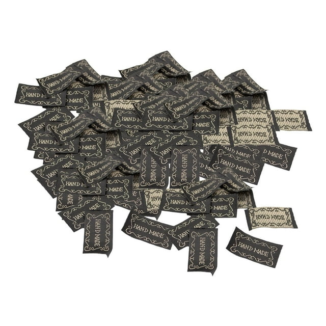100 Uds.Etiquetas de palabras en inglés hechas a mano para coser ropa, Material de tela, etiquetas de cinta bordadas para manualidades, costura, álbum Palabra de oro Sunnimix Etiquetas de etiquetas hechas a mano