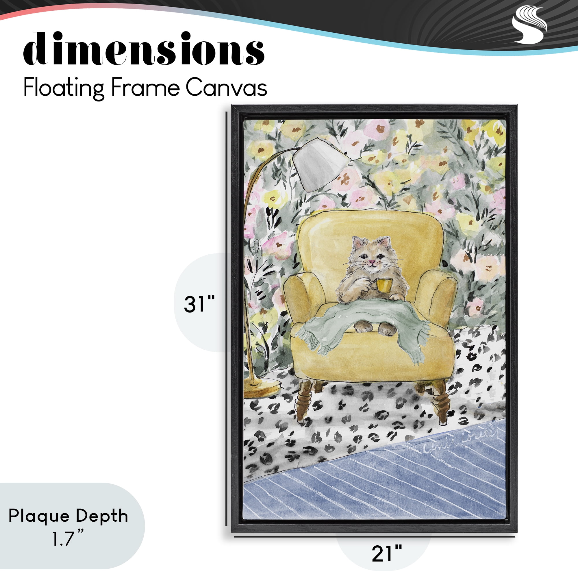 Stupell Industries Cozy Cat Relaxing Black Framed Floater Canvas Wall Art, design by Lanie Loreth