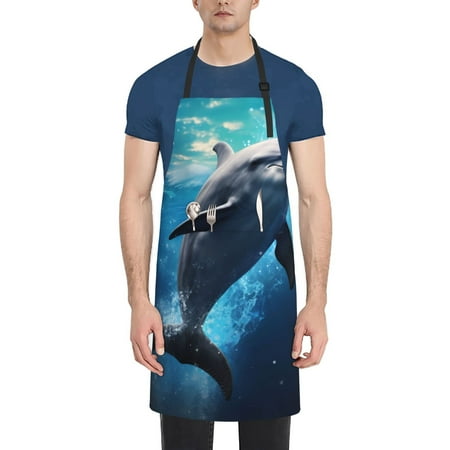 

Rateoe Ice Blue Ocean Cute Dolphin Aprons with Pocket Men Womens Aprons Waterproof Adjustable Cooking Aprons for Kitchen Gardening and Salon
