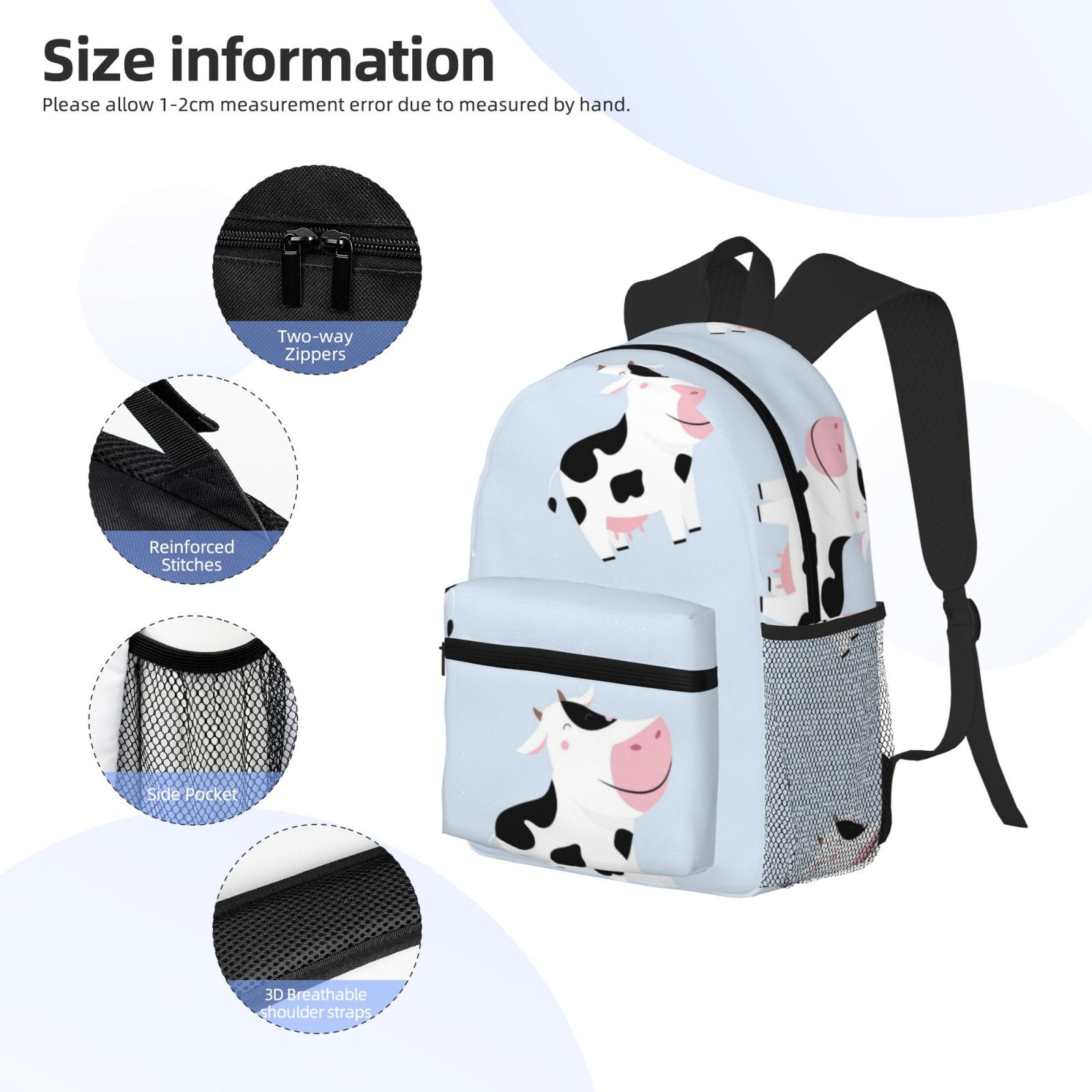 Vsdgher Cute Farm Cow Print Unisex Large Capacity Bookbag Schoolbag Casual Daypack for High School/College/Teens/Travel/Work