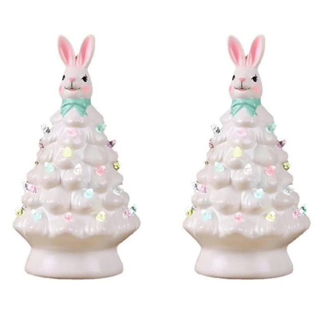 2X Easter Bunny Tree Decorations,Light Up Easter Bunny Tree with Colorful Lamp Beads, Operated Artificial B,2 x Easter Bunny Tree Decoration,White
