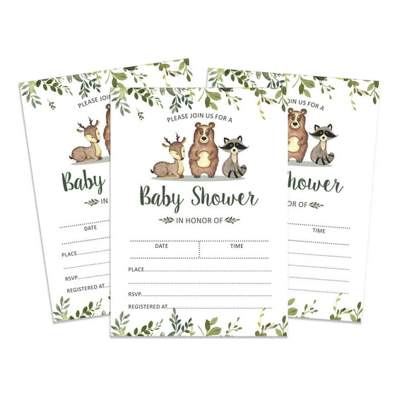 Inkdotpot 30 Fill In StyleBaby Shower Invitation Cards Jungle Animals Gender Neutral Blank Invites