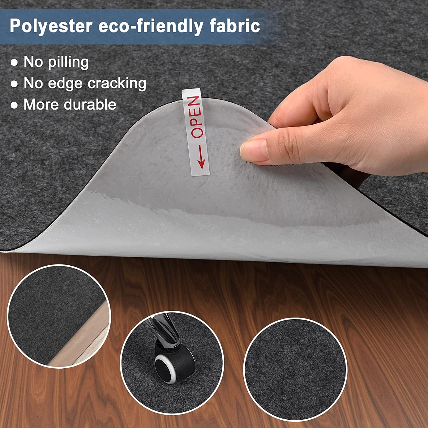 Hardwood Floor Office Chair Mats, 55" x 35",Floor Protector For Desk Chair,Dark Grey