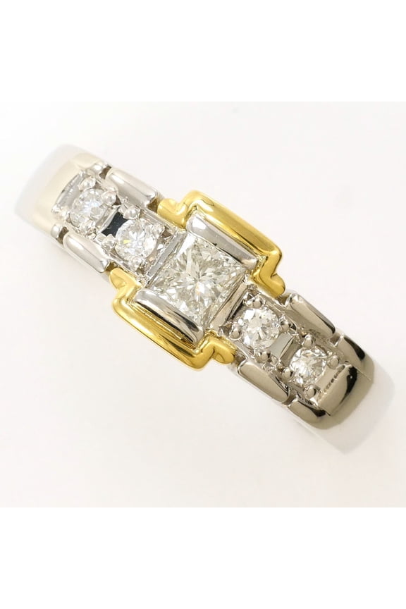 Pre-Owned PT900 Platinum 18K Yellow Gold Ring with 0.20ct and 0.34ct Diamonds, Certificate of...