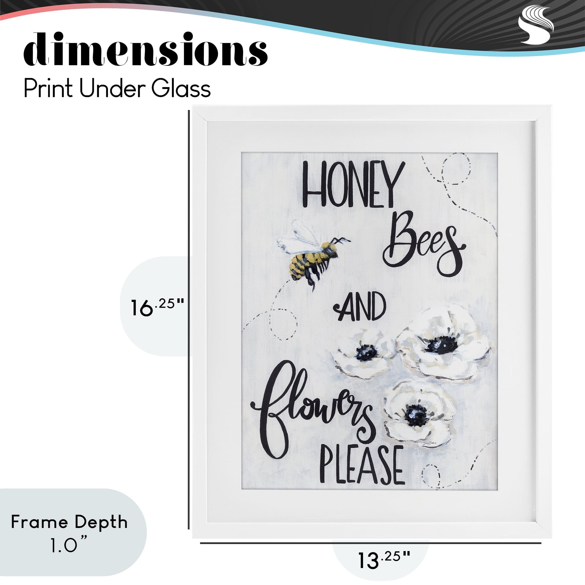 Stupell Industries Garden Bees & Flowers Please White Framed Print Under Glass, design by Sara Baker