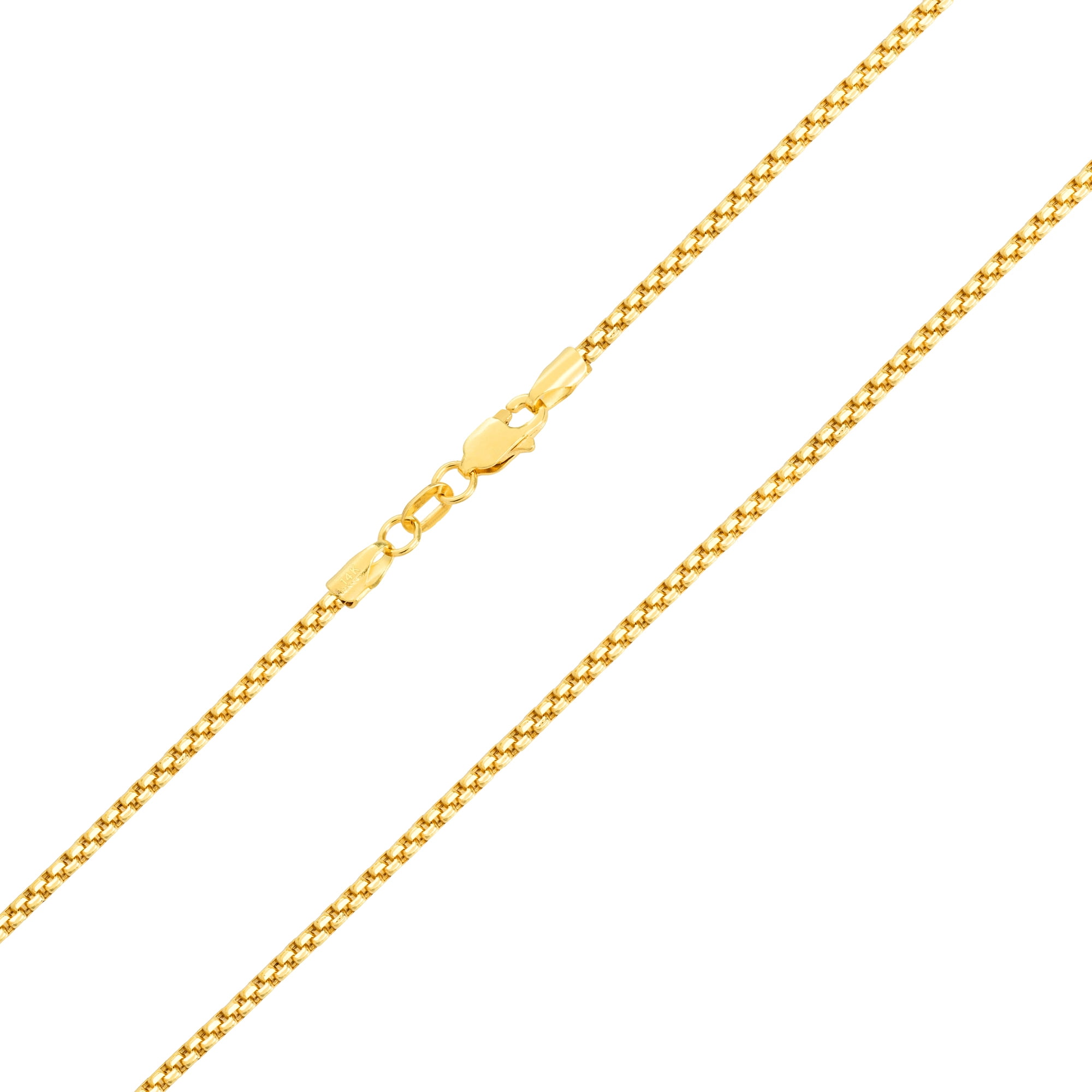Nuragold 14k Real Yellow Gold Round Box 2mm Venetian LInk Chain Necklace (16"-30") Dainty Italian Jewelry for Men & Women