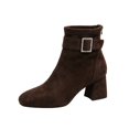 thumbnail image 3 of Willtoo Women Faux Suede Square Toe Buckle Block Heel Ankle Boots, 3 of 6