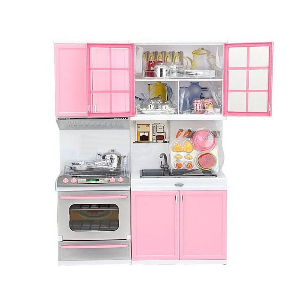USA Kitchen Playset For Girls Pretend Play Cabinet Toy Cooking Set Toddler Kids 