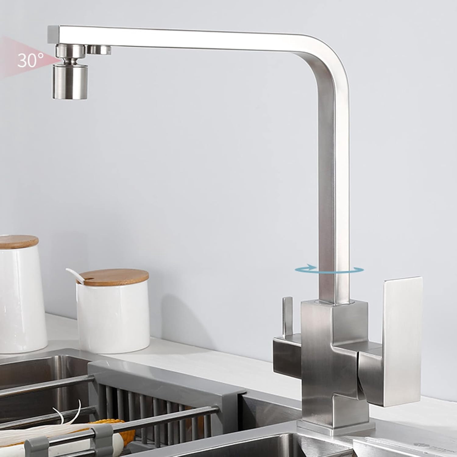 Kitchen Faucets 3 Way Stainless Steel Brushed Kitchen Faucet Swivel Hot Water and Cold Water Drinking Water 3 in 1 Sink Faucet