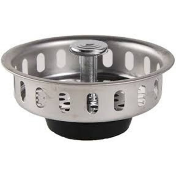 Avalon Kitchen Stainless Steel Basket Strainer with Flat Bottom Rubber Stopper Chrome Finished Drain Catches