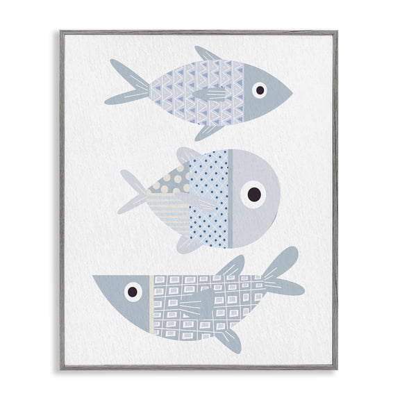 Stupell Industries Coastal Various Patterned Aquatic Fish Design Gray Framed Giclee Art, 11 x 14, by Kim Allen