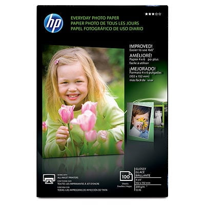 - HP Everyday Glossy Photo Paper, 53 lbs., 4 x 6, 100 Sheets/Pack