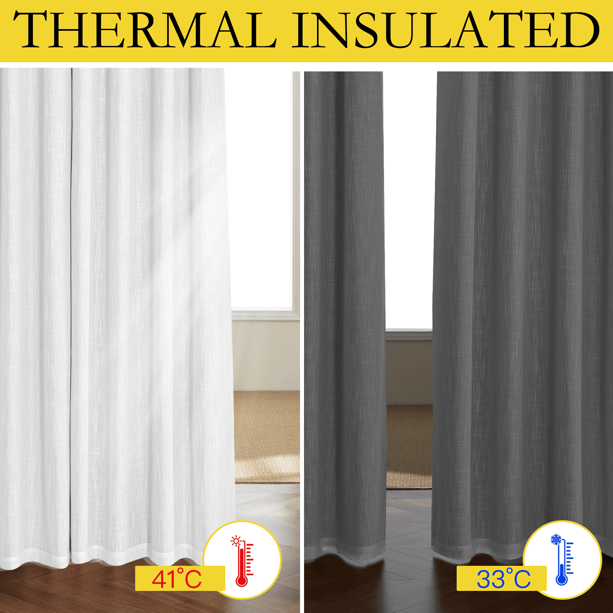 NICETOWN 100% Blackout Linen Curtains for Living Room, Noise Reducing Energy Saving Drapes with Thermal Insulated White Liner Grommet Privacy Window Treatments, White, 52"x63", 2 Panels
