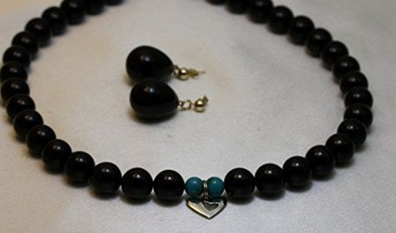 Coral Set 12mm Black Onyx Beads Beaded and Black Tear Drops Coral on 14k Solid Gold Earrings with Post by GINO