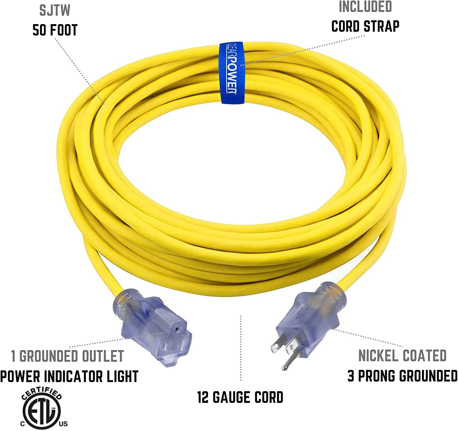 Clear Power 12/3 SJTW 25 ft Outdoor Extension Cord with Power