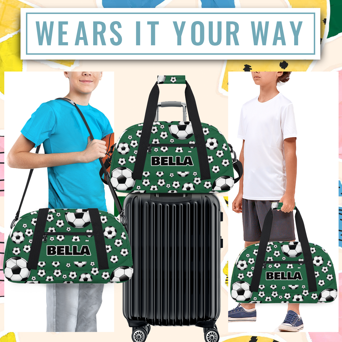Herdesigns Personalized Soccer Gym Bag Sport Duffel Bag With Name, Custom Sport Bags Weekender Overnight Bags Carry On Weekender Bag Travel Bags, Dark Green