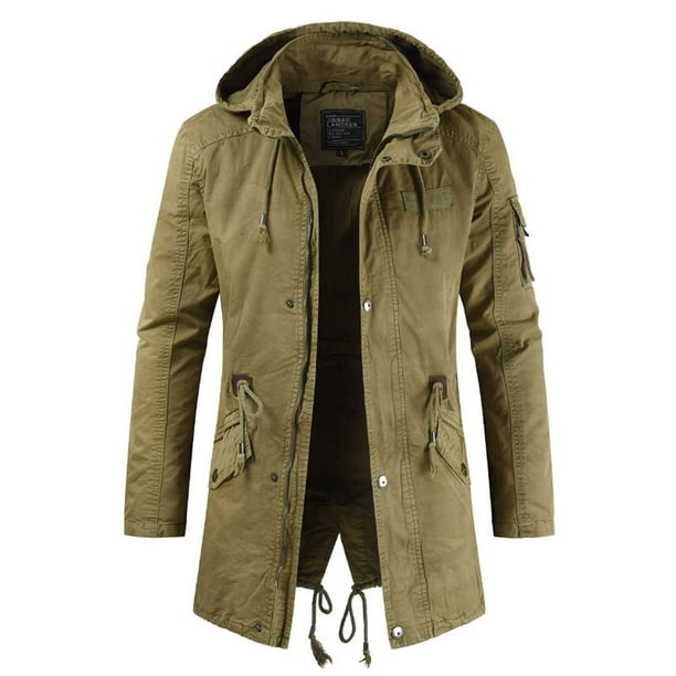 CEHVOM Men Mid length Solid Slim fit Zipper Cardigan Hooded Washed