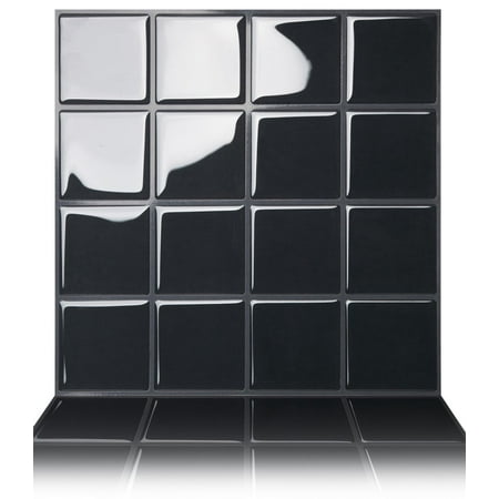 Tic Tac Tiles - Premium Anti Mold Peel and Stick Wall Tile Backsplash in Big Square Black (1 Tile
