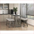 thumbnail image 4 of Counter Height Bench, Industrial Light Gray Wood Frame Foam Cushioned Seat for Kitchen Dining | Light Gray | Fabric, Polyester, 4 of 5