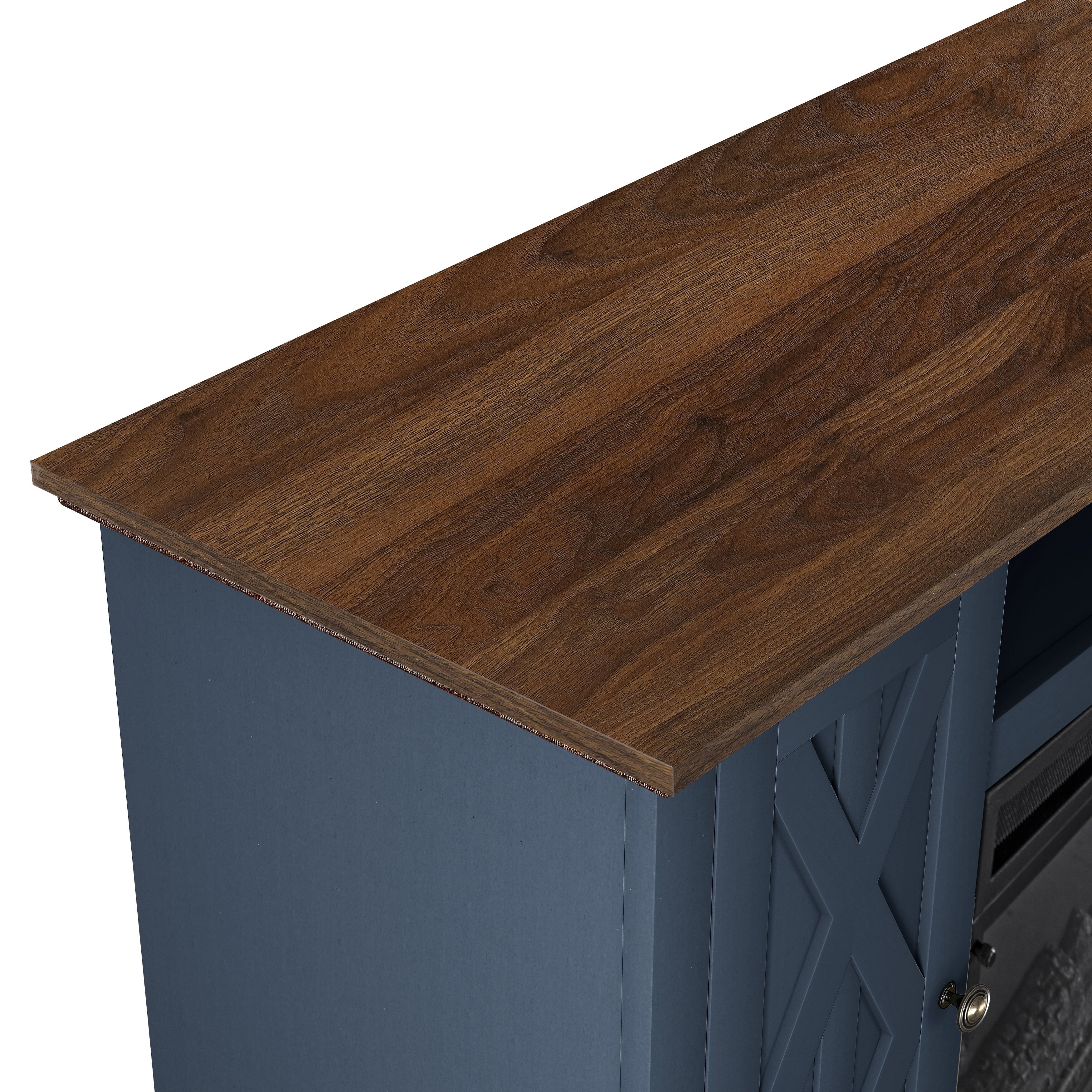 Sleek 68" TV Stand with Integrated 36" Electric Fireplace-Blue