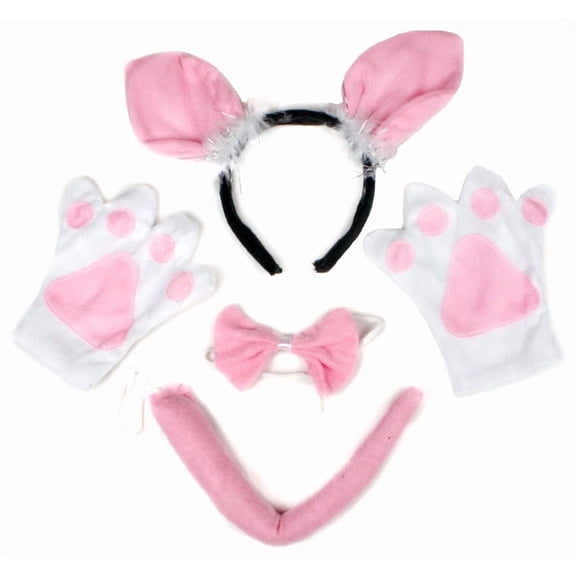 Petitebelle Pig Headband Bowtie Tail Glove 4pc Costume (Pink, 1-4 Years)