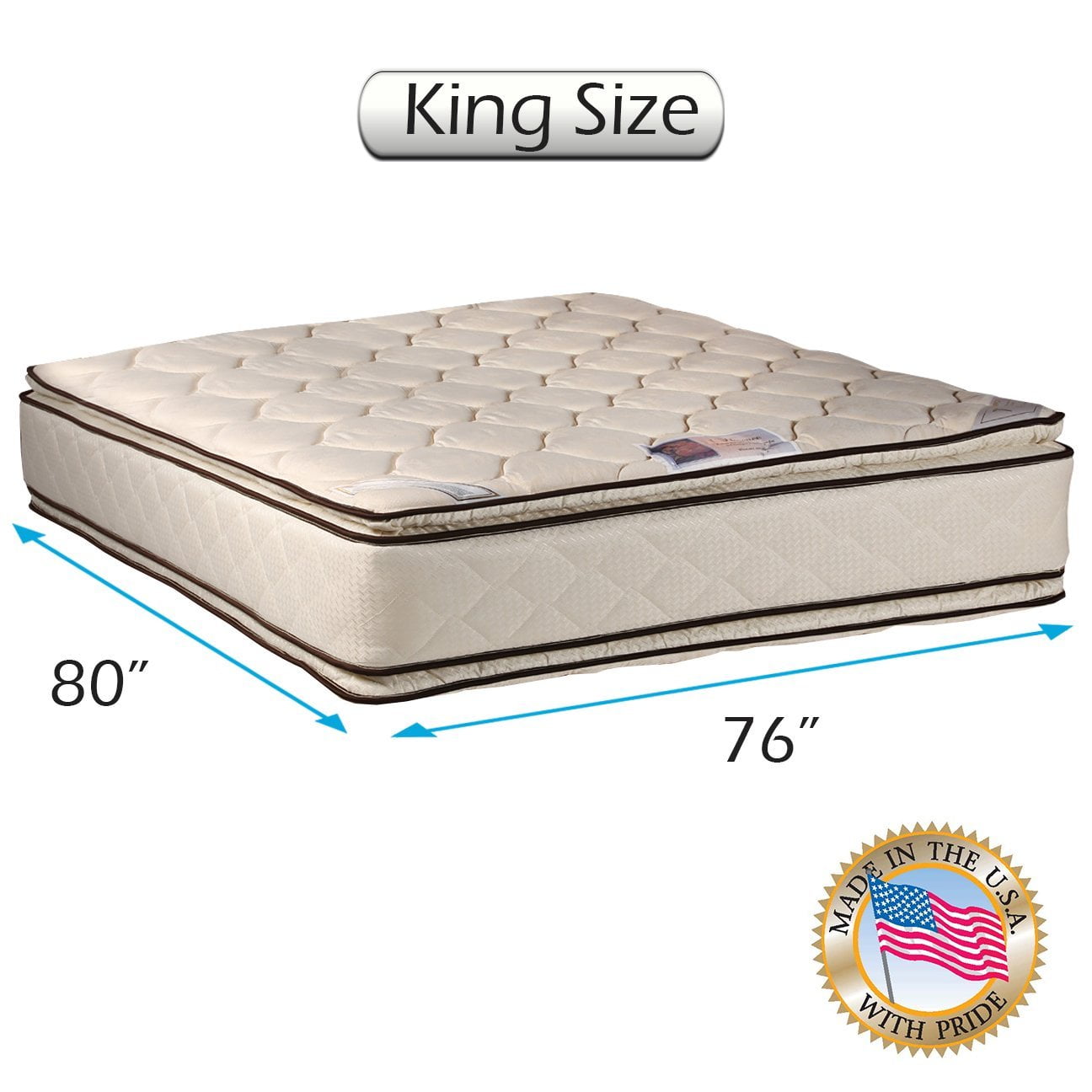 DS USA Coil Comfort Two-Sided Pillow Top King Size Mattress Only - Sleep System with Enhanced Cushion Support, Fully Assembled, Great for your Back, Longlasting Comfort