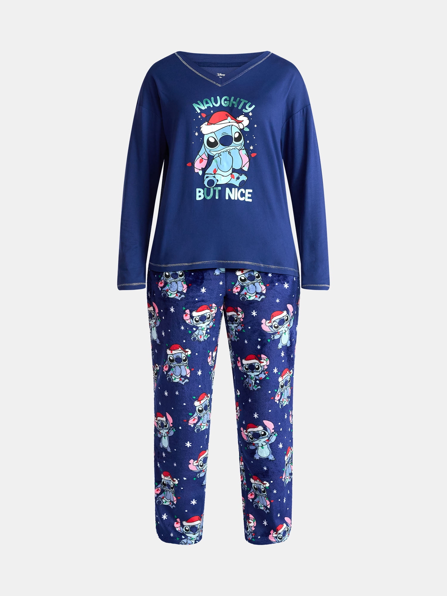 Disney Stitch Women's and Women’s Plus Top, Pants and Socks Holiday Sleep Gift Set, 3-Piece, Sizes XS-3X