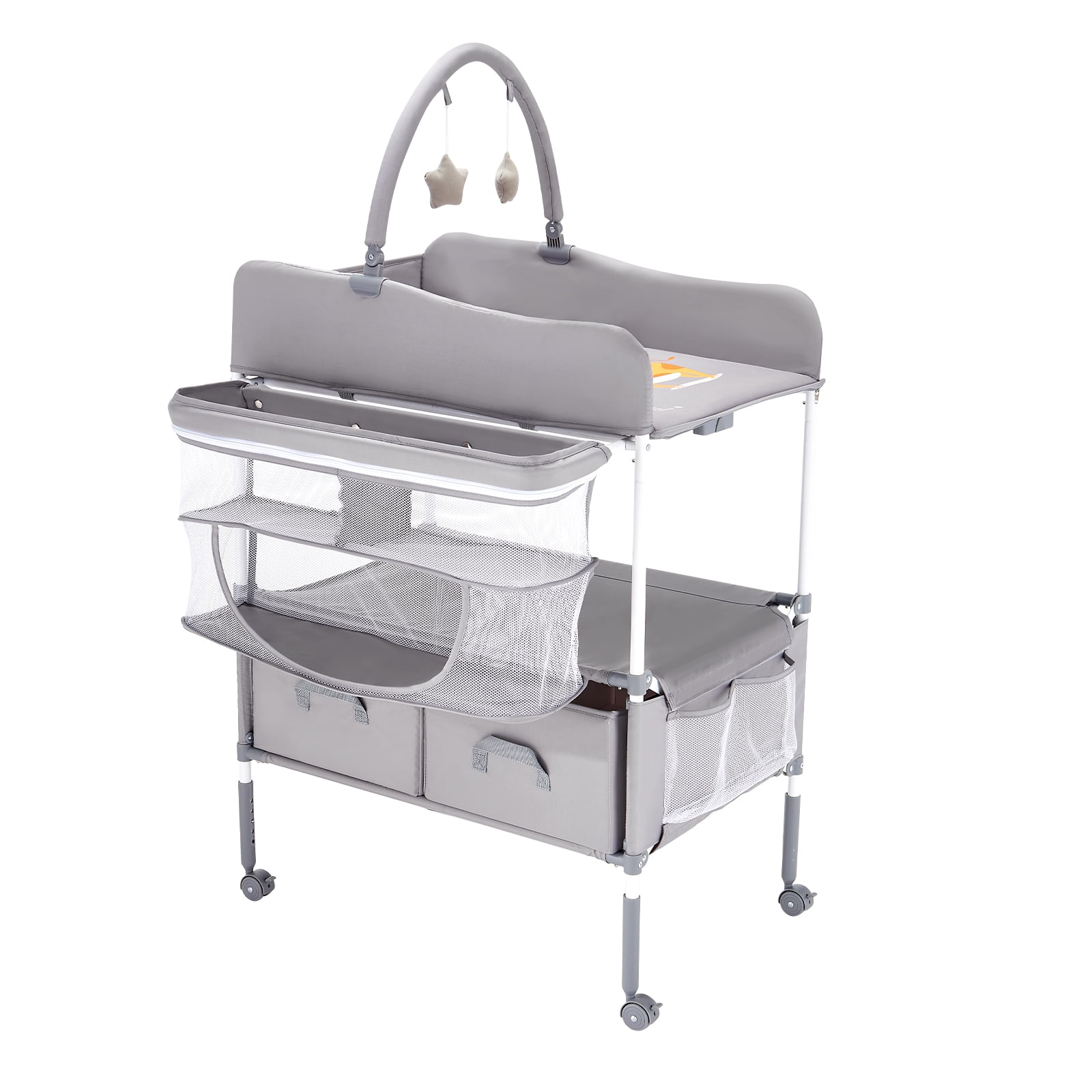 KFFKFF Foldable Baby Diaper Changing Tables 30.00 x 29.53 x (39.57–42.52) in Light Gray