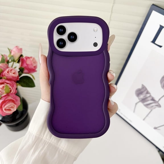 for iPhone 17 Pro Case, Curly Edge Design for Women Girls, Support Wireless Charging, Cute Wavy Phone Case Flexible TPU PC Shockproof Matte Frosted Protective Cover for iPhone 17 Pro, Purple