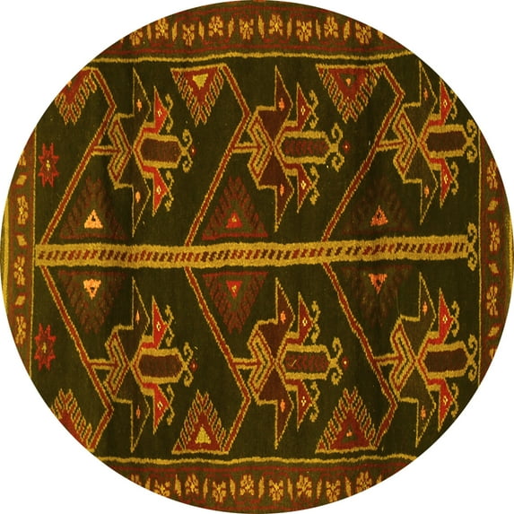 Ahgly Company Machine Washable Indoor Round Persian Yellow Traditional Area Rugs, 8' Round