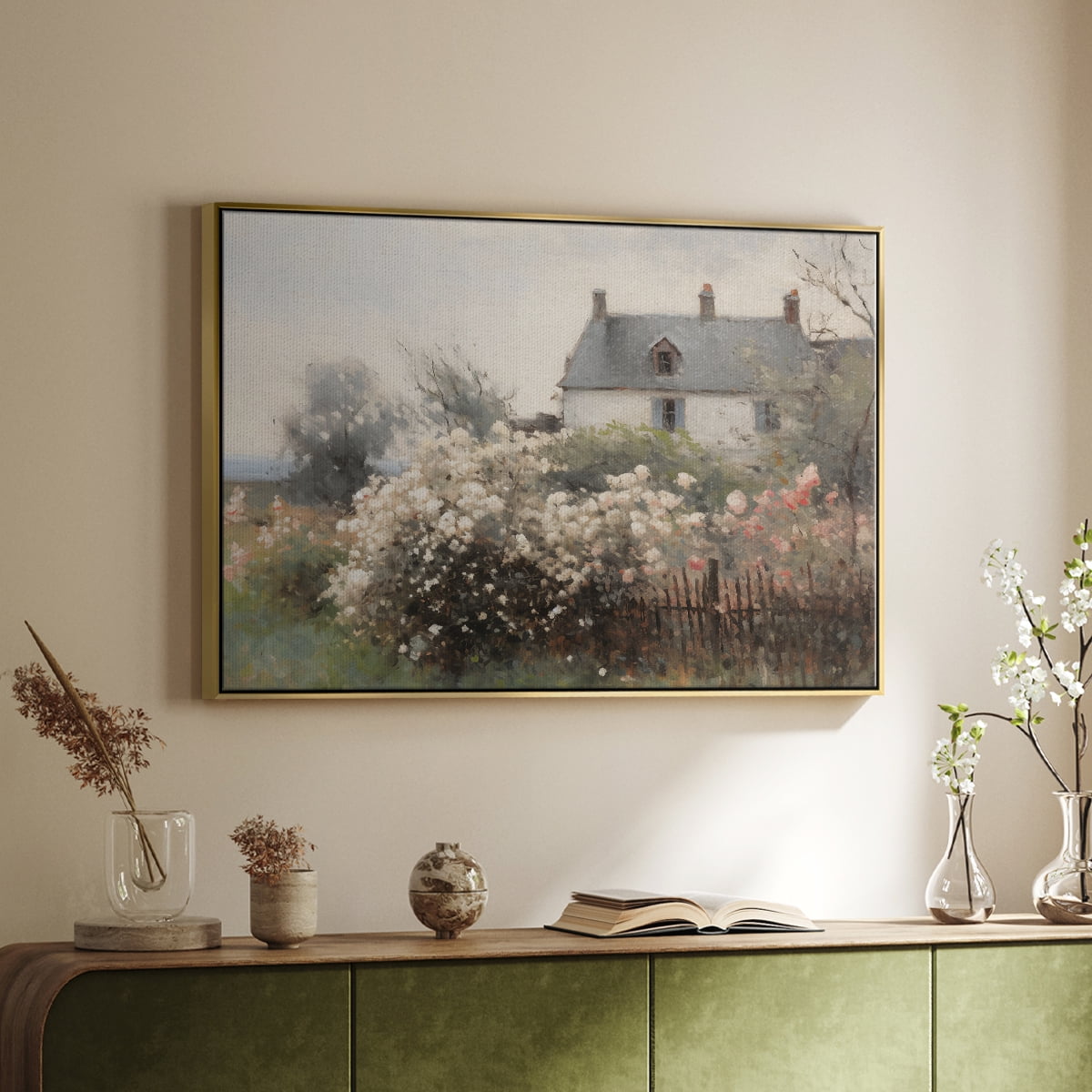 Vintage Landscape-XIV By Wexford Home Framed in Gold Wood Gallery Wrapped Canvas 25 in. x 37 in.