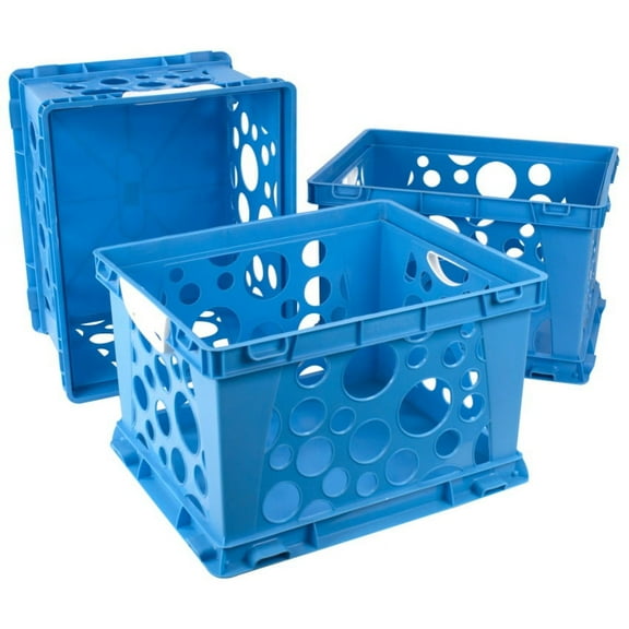 Storex  Classroom Premium File Crate with Handles, Blue - Pack of 3