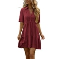 thumbnail image 2 of Guieoi Summer Dresses for Women Cotton-Linen Collared Short-Sleeve Cropped Button-Down Dress Red XXXL, 2 of 9