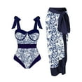thumbnail image 2 of WREESH Stylish Beach Cover-Up with Long Skirt for Women's One-Piece Swimsuit Bold Prints Navy, 2 of 5