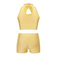 thumbnail image 2 of vastwit Kids Girls Gymnastics Ballet Cheerleading Dance Costume Hollow Front Sequin Crop Top+Shorts Yellow 6, 2 of 5