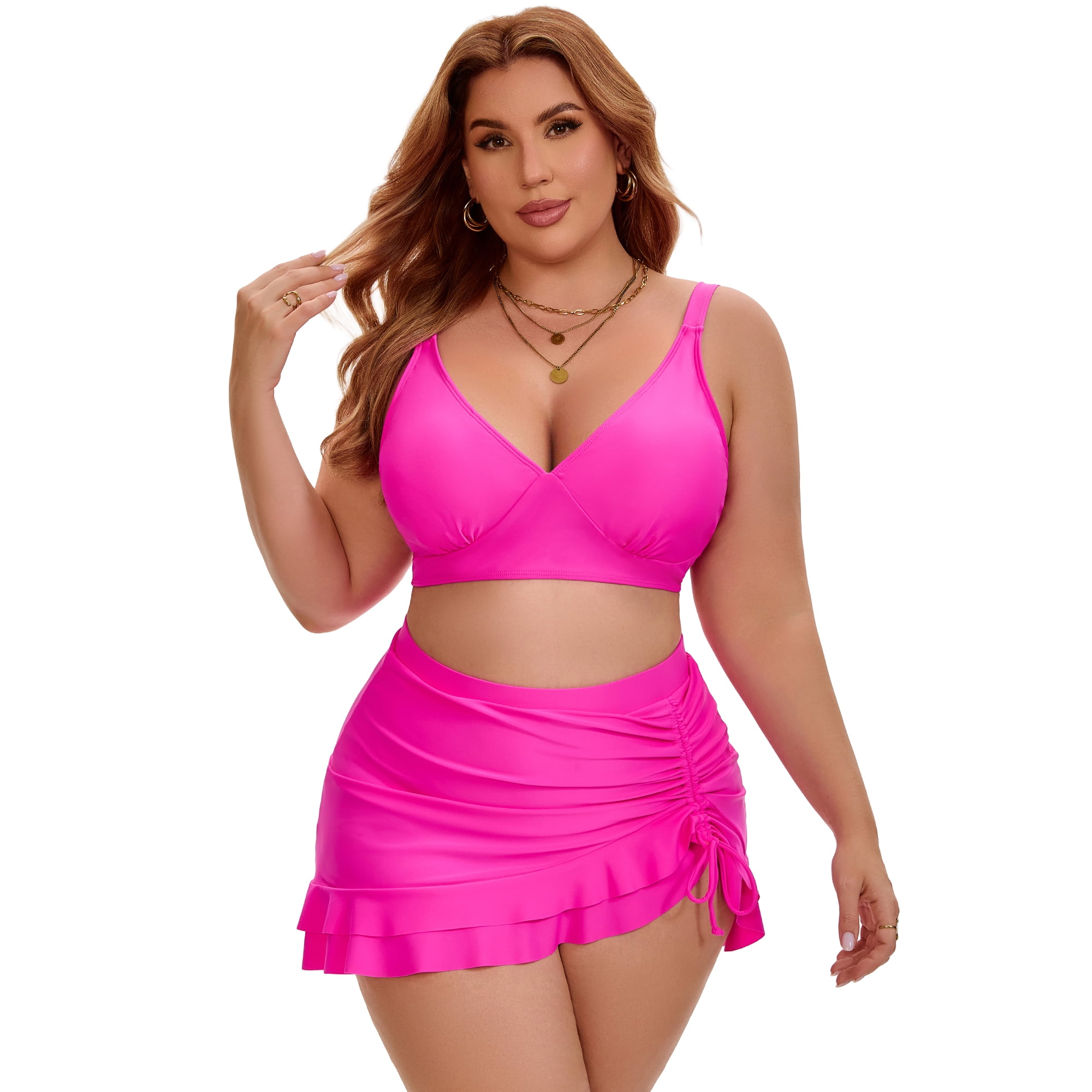 DARING DIVA Women's Plus with Retro Gingham High Waisted Bikini 2X Hot Pink