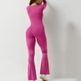 thumbnail image 5 of hotojiny Women Long Sleeve Flare Jumpsuits Square Neck Workout Rompers Wide Leg Full Length Stretchy Playsuit, 5 of 7