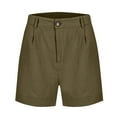 thumbnail image 4 of Olyvenn Linen Shorts for Women Dressy Casual Elastic High Waist Work Shorts Baggy Beach Summer Wide Leg Short Pants Pockets Army Green L, 4 of 8