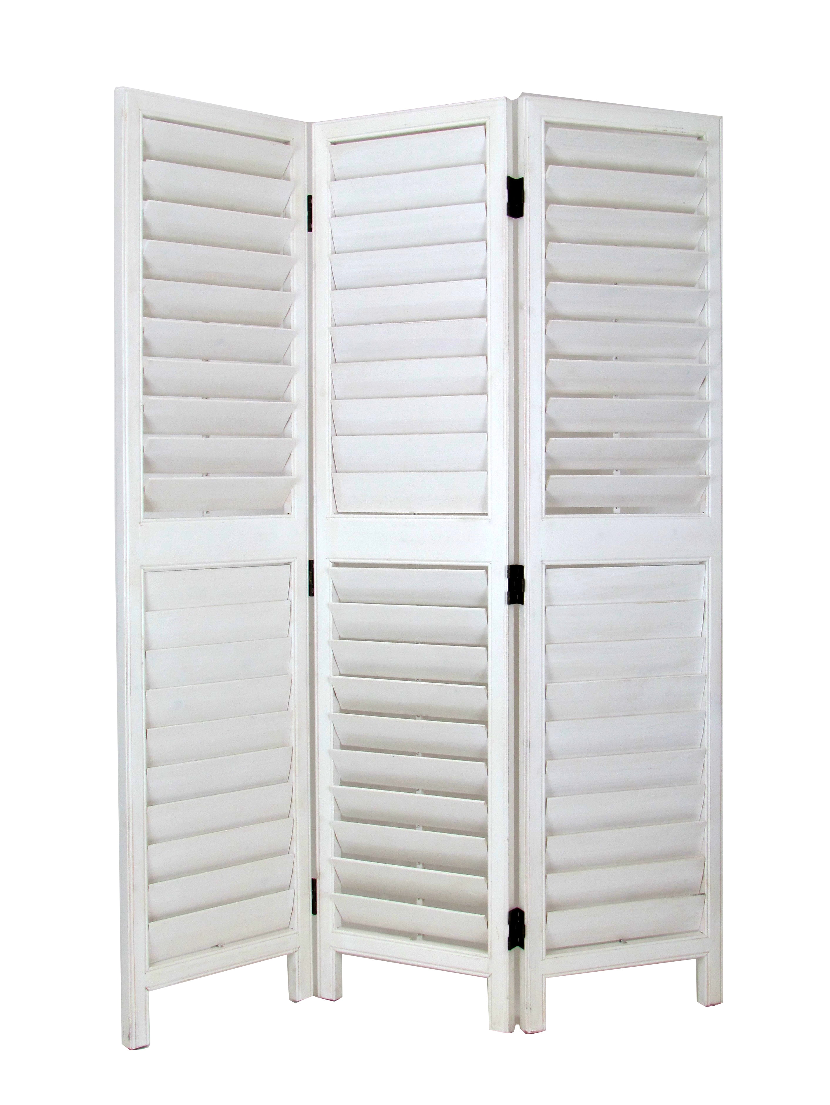Wooden 3 Panel Room Divider with Slatted Design, White
