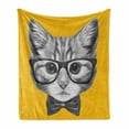 thumbnail image 1 of Animal Soft Flannel Fleece Throw Blanket, Sketchy Hand Drawn Design Baby Hipster Cat Kitten Glasses Image Print, Cozy Plush for Indoor and Outdoor Use, 60" x 80", Grey Mustard, by Ambesonne, 1 of 6
