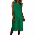thumbnail image 1 of Largo Vestido Casual Multi-Color Suelto de Lino Cuello Redondo Primavera Vestido de Verano, Vestido de Lino Casual para las Mujeres Vacaciones Diarias, 1 of 6