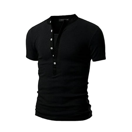 jsaierl Men's Short Sleeve Henley Shirts Solid Color Button V Neck Muscle T-shirts Summer Casual Slim Fit Gym Sweatshirt