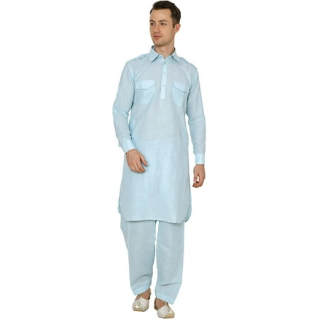 

Royal Kurta Men s Cotton Linen Pathani Kurta And Salwar Set (38 Sky)