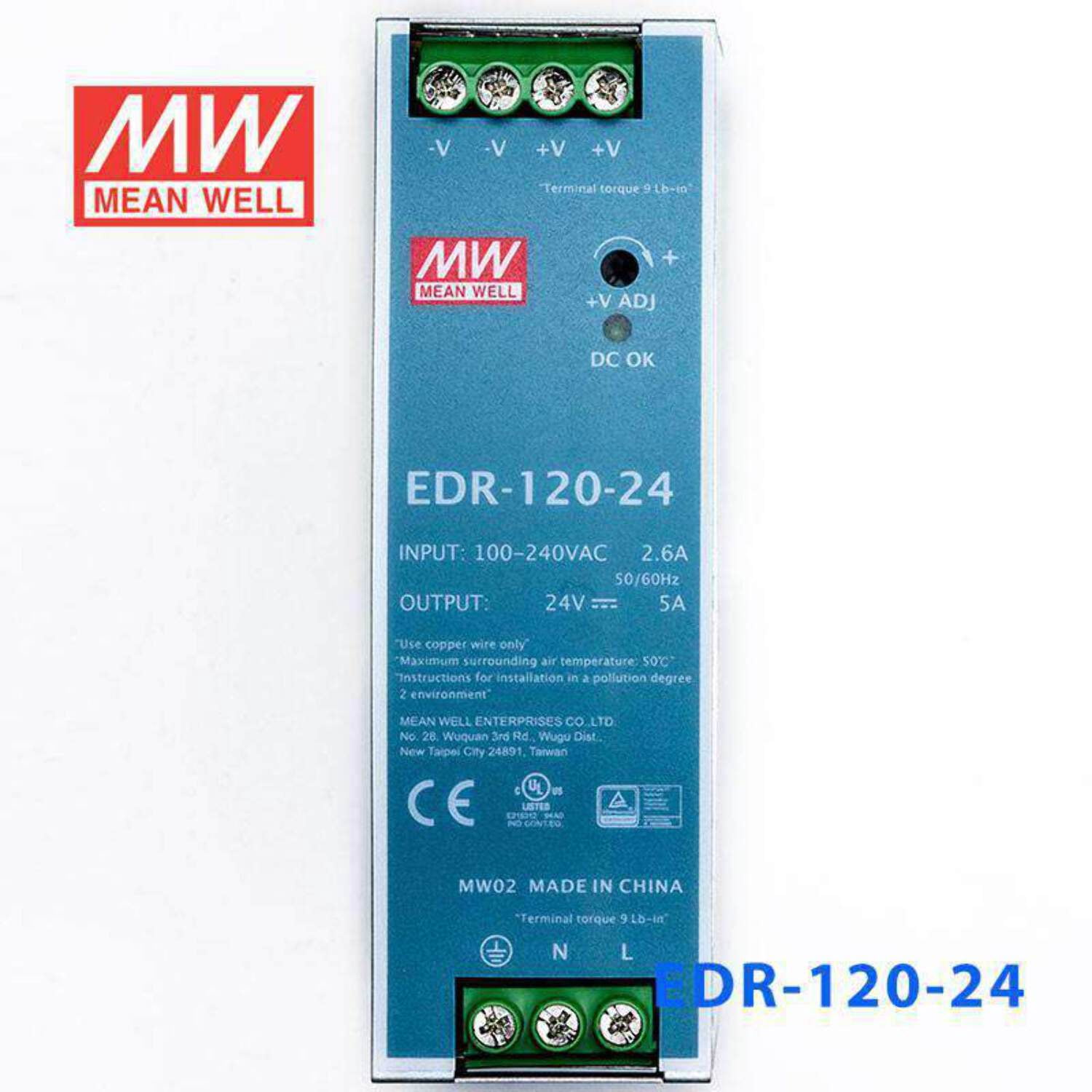 Mean Well EDR-120-24 Single Output Industrial Power Supply 120W 24V - DIN Rail