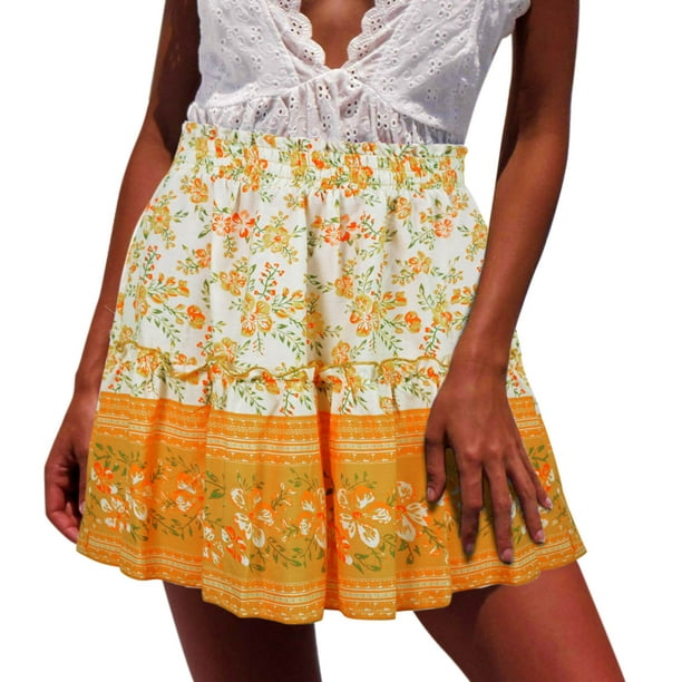 Medcursor Skirts with Pockets Women Boho Floral Printed Skirts Vintage  Drawstring High Waist Pleated A Line Mini Maxi Skirt - Walmart.com