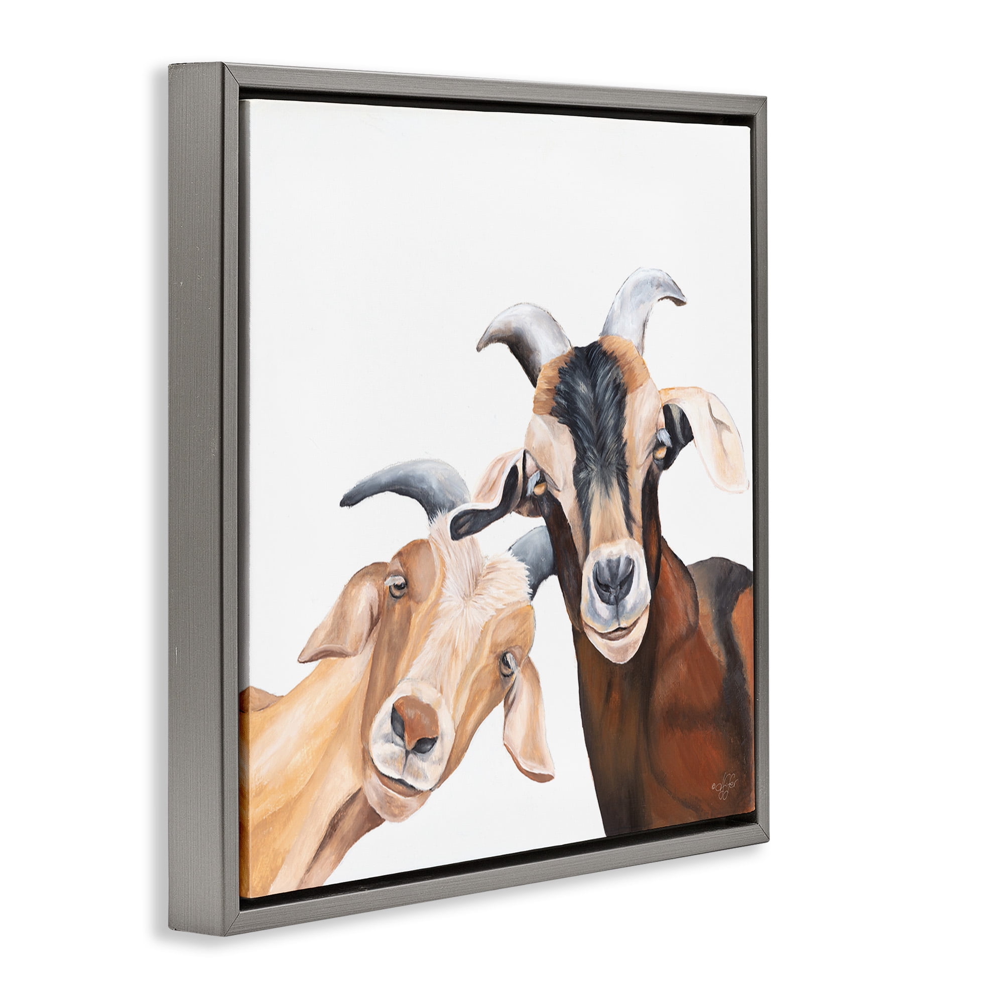 Stupell Industries Happy Goat Smiling Animals Animals & Insects Painting Gray Floater Framed Canvas Art Print Wall Art, 25 x 25